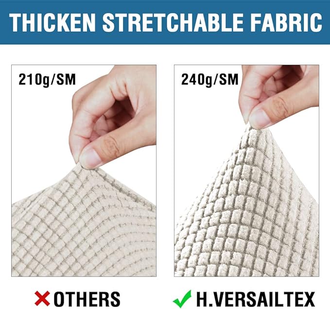 H.VERSAILTEX 3 Piece Stretch Sofa Covers for 2 Cushion Loveseat Couch Covers for Living Room Sofa Slipcovers (Base Cover Plus 2 Seat Cushion Covers) Thicker Jacquard Fabric(Medium Sofa, Ivory)