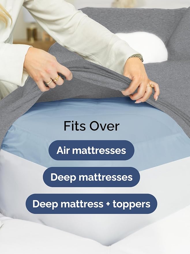 Extra Deep Full Sheet Set - 6 Piece Breathable and Cooling Sheets - Hotel Luxury Bedding for Women, Men, Kids & Teens - Easy & Secure Fit - Soft and Wrinkle Free - Extra Deep Pockets - Heathered Grey