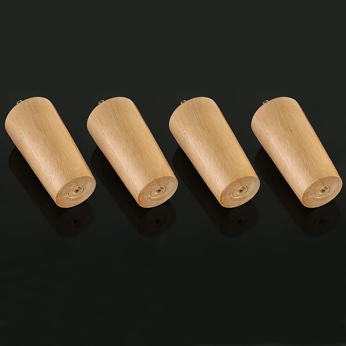 4pcs 4 Inch Wood Furniture Legs, Straight Conical Solid Wood Sofa Legs, Mid-Century Style Furniture Feet for Sofa Cabinet Table Cupboard Couch Ottoman Home DIY Projects