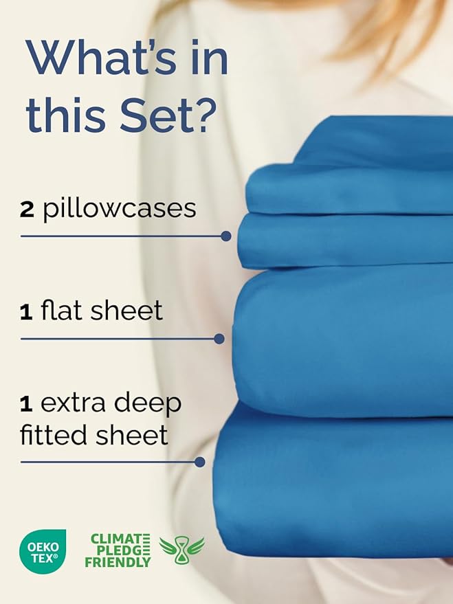 Extra Deep Twin XL Sheet Set - 4 Piece Breathable and Cooling Sheets - Hotel Luxury Bedding for Women, Men, Kids & Teens - Easy & Secure Fit - Soft and Wrinkle Free - Extra Deep Pockets - Denim Blue