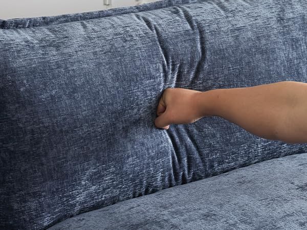 VINGLI 122" Cloud Navy Blue Convertible Sectional Sofa, Comfy U-Shape Extra Deep Seat Sofa Couch for Living Room,Modern Chenille 3-Seat Convertible Sofa with 2 Movable Ottomans for Small Space
