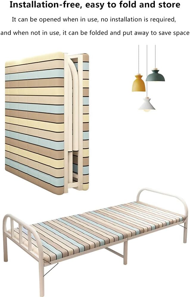 Comfort Bed Folding Single Bed Striped Mattress Carbon Steel Frame Easy to Fold/No Installation/Storage Does Not Take Up Space/Can Bear 400kg Temporary Extra Bed 4 Size (188x120x63cm)