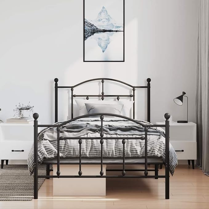 Bed Frame Black Powder-Coated Steel Twin Bed Frame Rectangular Bedroom Decor Bedroom Furniture for Hotels