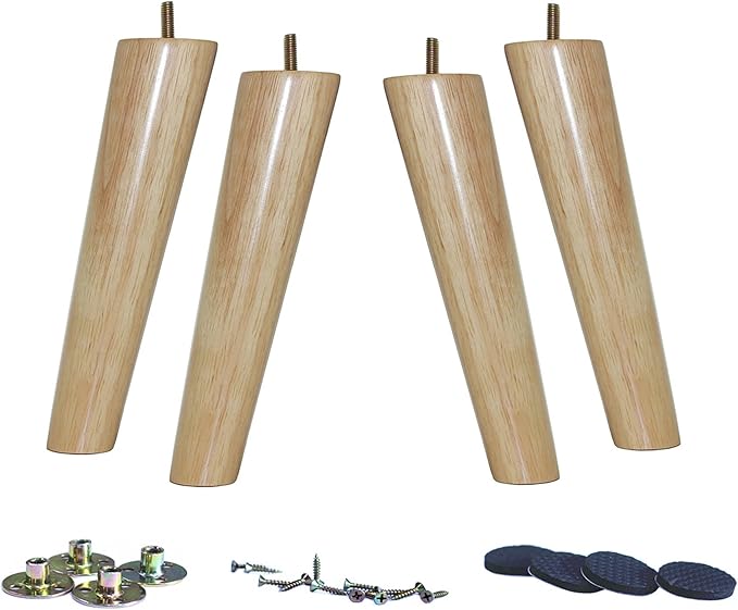 WEICHUAN Solid Rubber Wood Replacement Sofa Couch Chair Ottoman Loveseat Coffee Table Cabinet Furniture Wood Legs(10" Slant Set of 4)