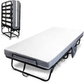 Folding Bed with Mattress for Adults, Twin Size Portable Foldable Bed with Metal & Wood Frame, Rollaway Guest, 75" x 38"