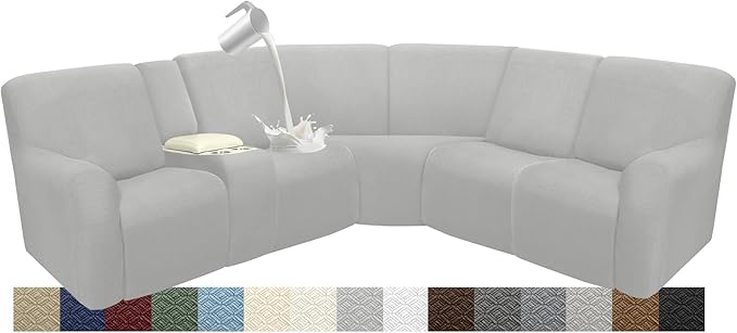 Waterproof Reclining Sectional Couch Covers Washable L Shaped Couch Cover for Sectionals Recliner Sofa Covers Stretch Corner Recliner Slipcovers(5 Seater 1 Console Cover, Silver Gray)