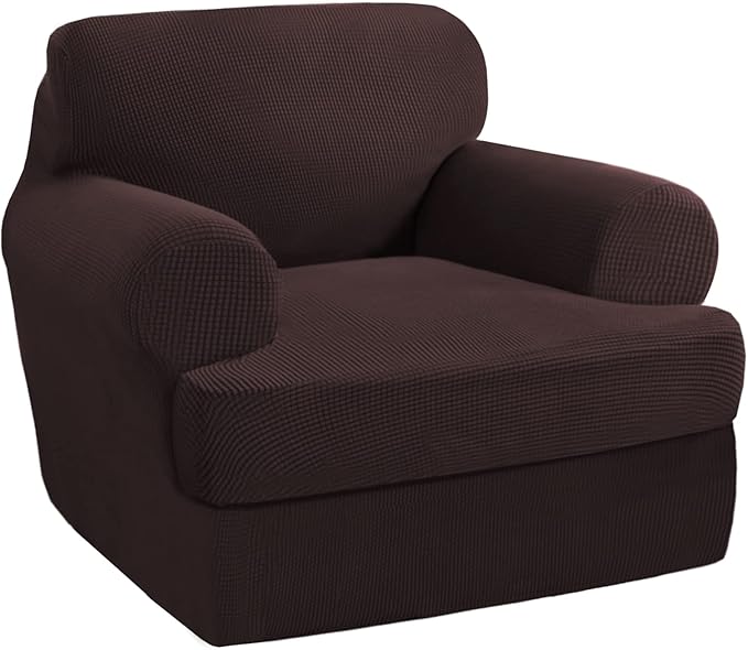 PrinceDeco 2 Pieces Armchair Slipcover Stretch Couch Covers for T Cushion Chair Slipcovers Soft Arm Chiar Cover Furniture Covers with 1 Individual T Shape Seat Covers Width Up to 40", Brown