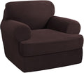 PrinceDeco 2 Pieces Armchair Slipcover Stretch Couch Covers for T Cushion Chair Slipcovers Soft Arm Chiar Cover Furniture Covers with 1 Individual T Shape Seat Covers Width Up to 40", Brown