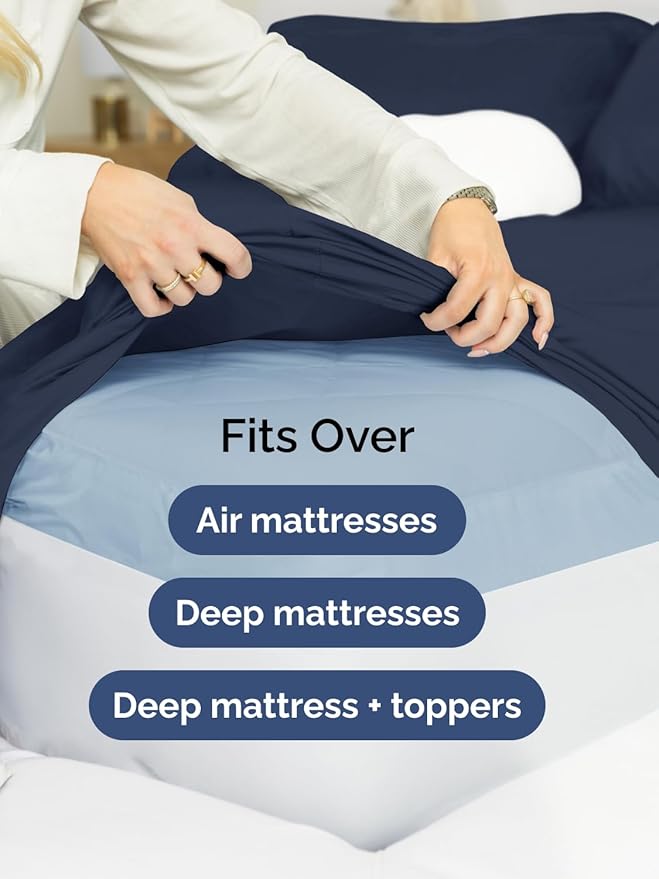 Extra Deep Cal King Sheet Set - 6 Piece Breathable and Cooling Sheets - Hotel Luxury Bedding for Women, Men, Kids & Teens - Easy & Secure Fit - Soft and Wrinkle Free - Extra Deep Pockets - Navy Blue