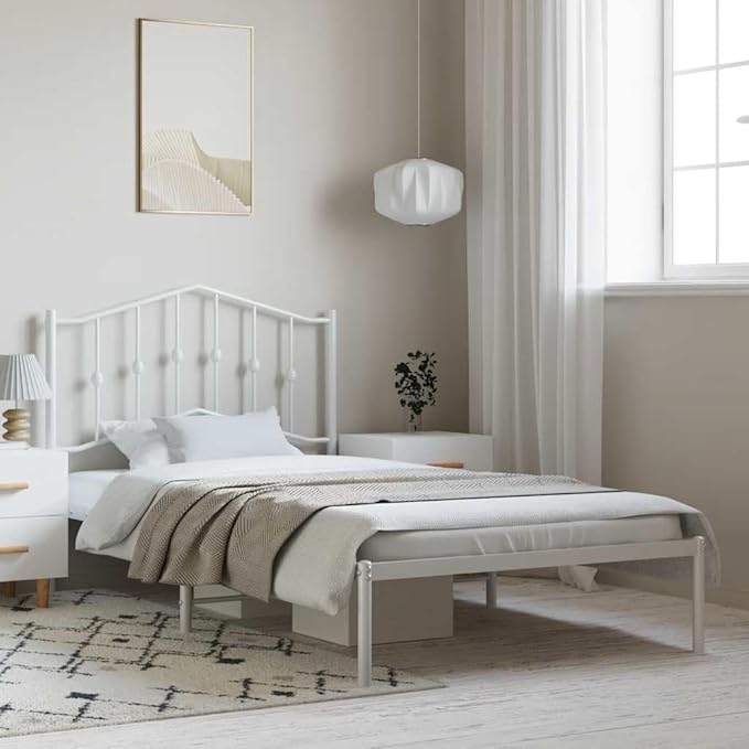 Metal Bed Frame with Headboard, 39.4x78.7 Inches Twin Size, Sturdy Steel Platform Base with Storage Options, Breathable Design for Airflow, Modern Style for Small Spaces