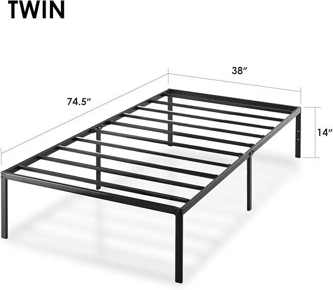 Best Price Mattress 14-Inch Metal Platform Beds w/ Heavy Duty Steel Slat Mattress Foundation (No Box Spring Needed), Black
