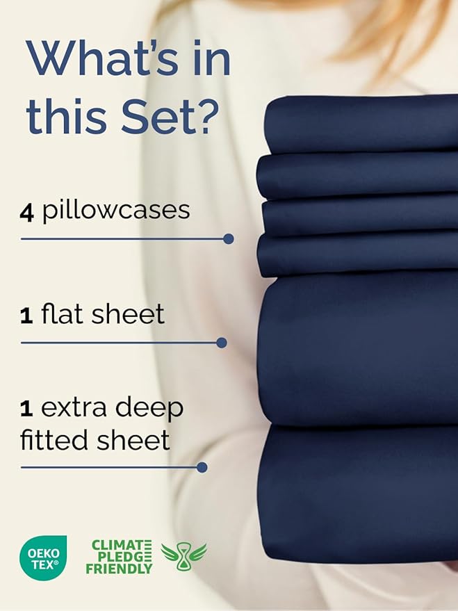 Extra Deep King Sheet Set - 6 Piece Breathable and Cooling Sheets - Hotel Luxury Bedding for Women, Men, Kids & Teens - Easy Secure Fit - Soft, Wrinkle Free and Comfy - Extra Deep Pockets - Navy Blue