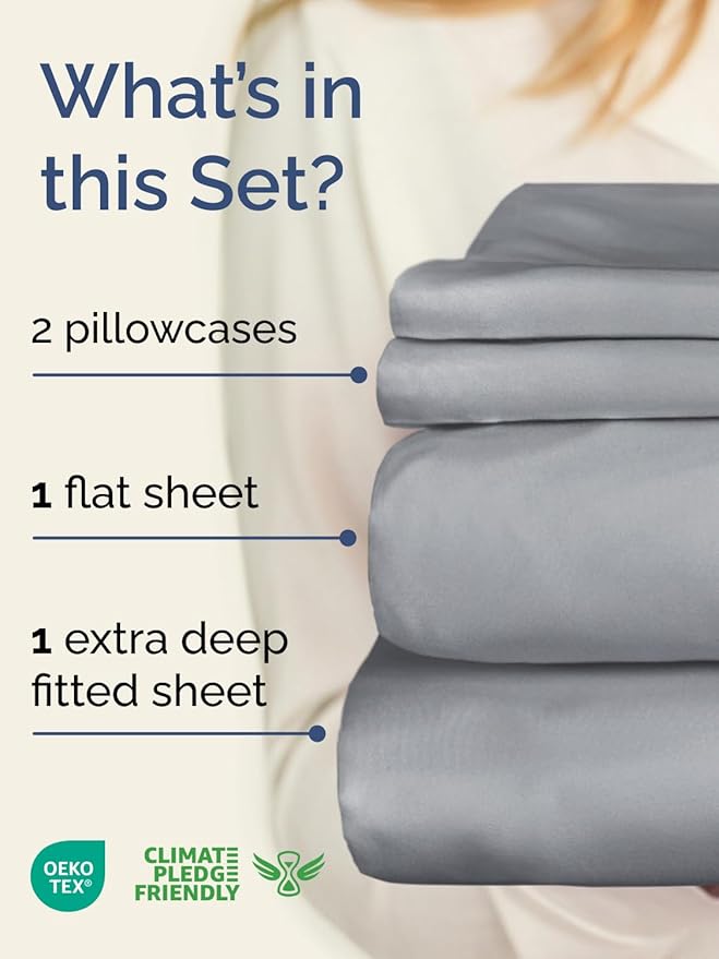 Extra Deep Twin XL Sheet Set - 4 Piece Breathable and Cooling Sheets - Hotel Luxury Bedding for Women, Men, Kids & Teens - Easy & Secure Fit - Soft and Wrinkle Free - Extra Deep Pockets - Steel Blue