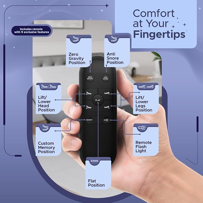 Celestial Sleep Aurora Adjustable Bed Base (Frame) + 10 inch Gel Memory Foam Mattress (Medium), Easy Assembly, Head and Foot Lift, Zero Gravity, Memory Positions, CertiPUR-US Bed - King