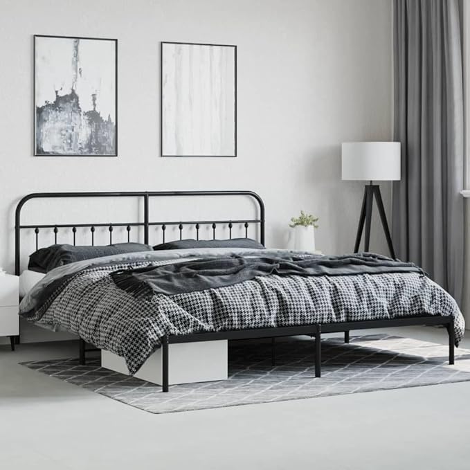 Bed Frame Black Steel Super King Metal Bed Frame Rectangular Bedroom Furniture headboard for Guest Room