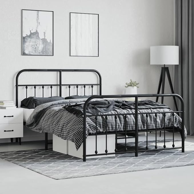 Bed Frame Black Powder-Coated Steel Double Bed Bed Frame headboard Bedroom Furniture for Living Room