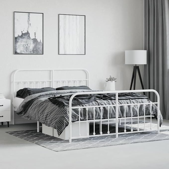 Bed Frame White Steel Double Bed Frame Rectangular Industrial headboard Bedroom Furniture for Bedroom
