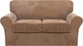 FantasDecor 3 Piece Sofa Covers Velvet for 2 Cushion Couch Stretch Loveseat Slipcover with Individual Seat Elastic Furniture Protector for Pets (Loveseat, Luggage)