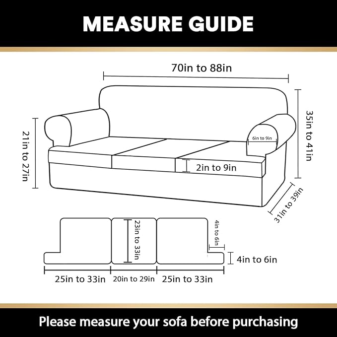 PrinceDeco T Cushion Sofa Slipcover 4 Pieces Sofa Covers for T Cushion Couch Soft Sofa Slip Covers Furniture Protector with 3 Individual T Shape Seat Covers Width Up to 88" Porcelain