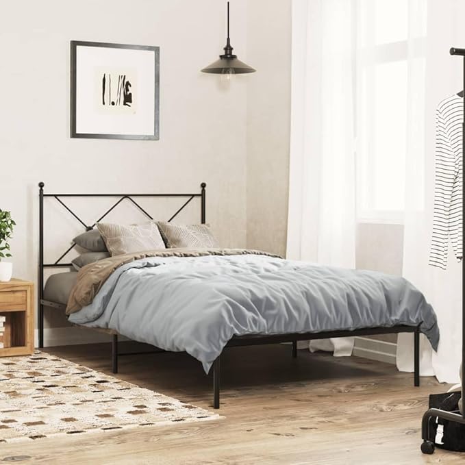 Modern Black Metal Bed Frame with Underbed Storage, Sturdy Powder-Coated Steel Construction for Single Adults, Minimalist Design for Bedroom or Guest Room