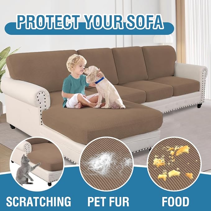 H.VERSAILTEX Sectional Couch Covers 4 Pieces Sofa Seat Cushion Covers L Shape Separate Cushion Couch Chaise Cover for Both Left/Right Sectional Couch (Seat Only: 1 Chaise + 3 Sofa, Macchiato)