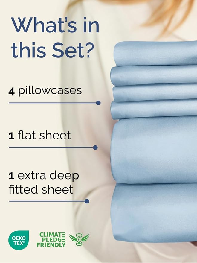 Extra Deep Full Sheet Set - 6 Piece Breathable and Cooling Sheets - Hotel Luxury Bedding for Women, Men, Kids & Teens - Easy & Secure Fit - Soft, Wrinkle Free and Comfy - Extra Deep Pockets - Sky Blue