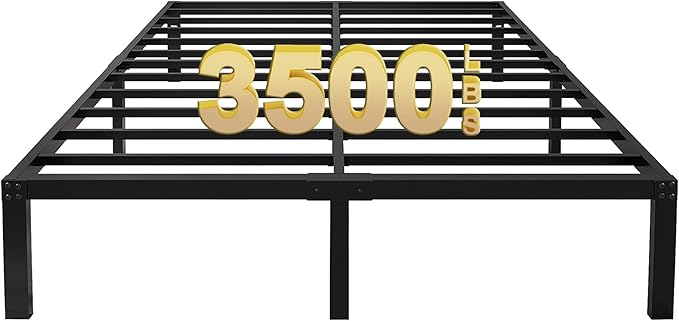 yookare 14 Inch Tall 3500lbs Heavy Duty Metal Bed Frame/with Storage/Mattress Foundation/Steel Slats Platform/Noise Free/No Box Spring Needed,Cal King