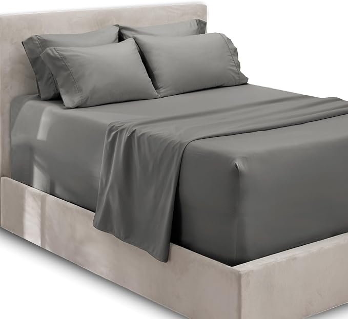 Hearth & Harbor Extra Deep Pocket Sheets - Fits Mattress 18-24 Inches Deep - Extra Deep Pocket Twin XL Sheets Sets - 4 Piece Twin XL Size - Gray