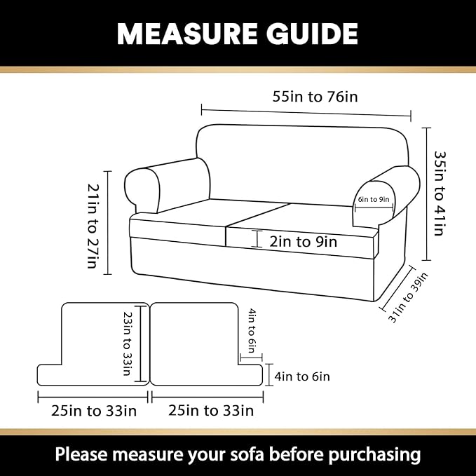 PrinceDeco T Cushion Loveseat Slipcover 3 Pieces Sofa Covers for T Cushion Sofa Stretch Slip Covers for 2 Cushion Couch with 2 Individual T Shape Seat Covers Width Up to 76"- Washable, Natural