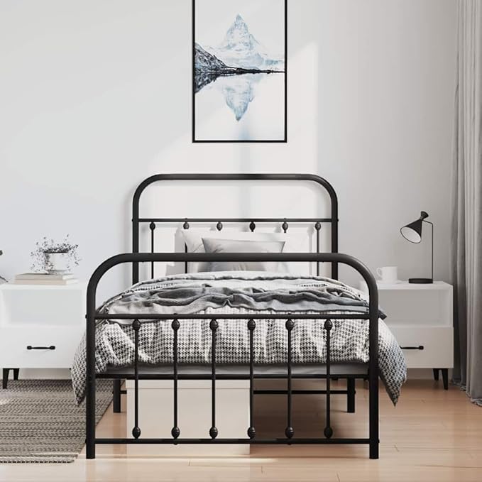 Bed Frame Black Powder-Coated Steel Twin Bed Frame Rectangular Bedroom Furniture headboard for Bedroom