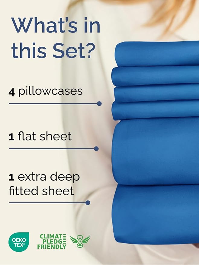 Extra Deep Full Sheet Set - 6 Piece Breathable and Cooling Sheets - Hotel Luxury Bedding for Women, Men, Kids & Teens - Easy & Secure Fit - Soft, Wrinkle Free & Comfy - Extra Deep Pockets - Royal Blue