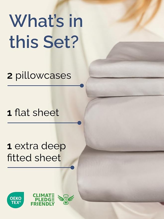 Extra Deep Twin XL Sheet Set - 4 Piece Breathable and Cooling Sheets - Hotel Luxury Bedding for Women, Men, Kids & Teens - Easy & Secure Fit - Soft and Wrinkle Free - Extra Deep Pockets - Light Grey