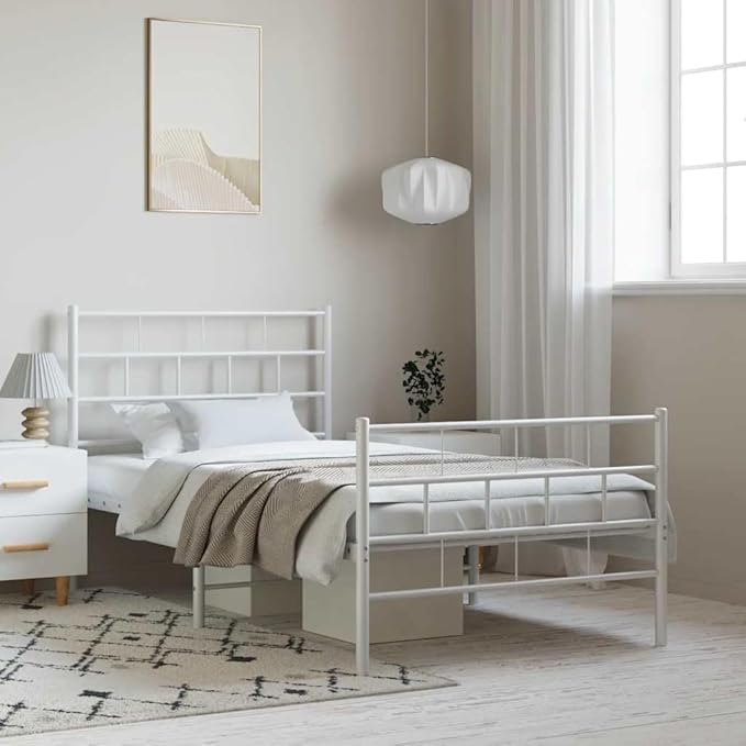 White Twin Metal Bed Frame 81.5 x 41.1 x 35.4 in, Modern Platform Bed Frame with 10.2 in Under-Bed Storage, Powder-Coated Steel for Adult Guest Bedroom