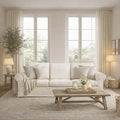 89" 3 Seater Sofa for Living Room, Deep Seated Comfy Couch with Removable Linen Slipcover, Modern Farmhouse Rolled-Arm Sofa, High Back Support, Cream White