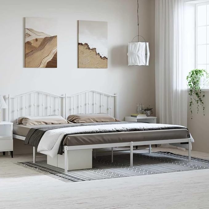 Modern Metal Bed Frame with Sleek White Finish, Contemporary Design for Bedroom, Durable Steel Structure with Strong Support and Easy Maintenance