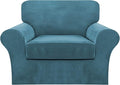 FantasDecor 2 Piece Chair Sofa Covers Velvet for Living Room Slipcovers with Individual Cushion Elastic Furniture Protector for Pets, Machine Washable (Armchair, Peacock Blue)