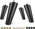 FoDau770 Black Rubber Wood Furniture Legs 5 Inches, Slant Tapered Wood Feet Mid Century Sofa Legs Set of 4, 5/16" UNC Furniture Feet Replacement Parts for Cabinet Couch Dresser Chair Ottoman Table