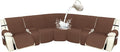 Arfntevss Recliner Sectional Couch Covers 1OO% Waterproof L Shape Sofa Cover for Reclining L Shaped Sectional Slipcover Dog Washable Corner Non Slip Protector (5 Seater with 2 Console, Coffee)