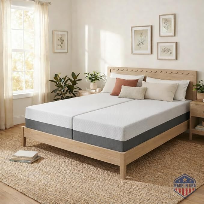 Celestial Sleep 10 Inch Split King Mattress, Made in The USA, CertiPUR-US®, Oeko-Tex®, and Fiberglass-Free™ Certified Cooling Bed, Gel Memory Foam Mattress in a Box - Medium