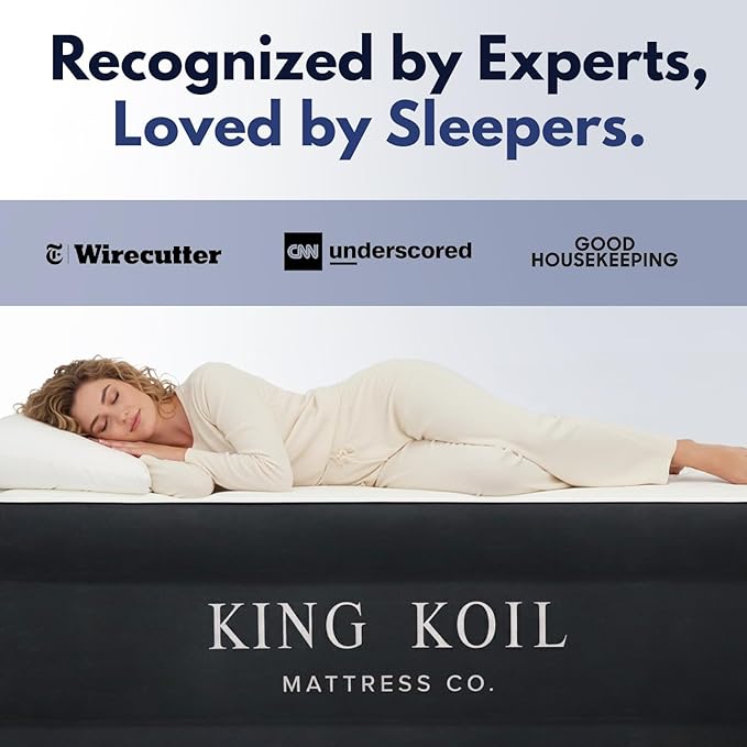 King Koil Plush Pillow Top Twin-Size Inflatable Air Mattress with Built-in High-Speed Pump for Camping, Home & Guests - Luxury Twin Airbed Blow Up Mattress Waterproof, 1-Year Warranty