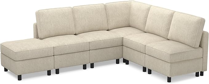 Belffin 107.1" 6 Seats L Shaped Couch Modular Sectional Sofa Seat Couch with Storage Comfy Washable Sectional Couches for Living Room Sofas with Chaise,Beige