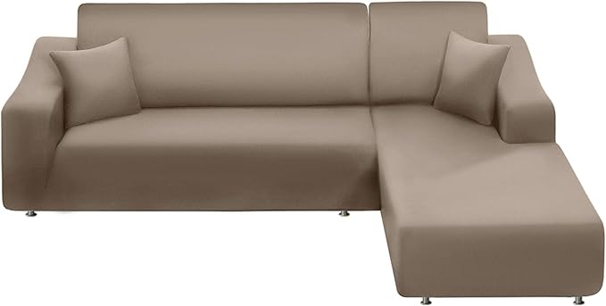 NAISI Couch Cover L Shape 2 Pieces Sofa Cover Soft Stretch Slipcovers with 2pcs Pillowcases Furniture Protector Sectional Couch Covers 3 Seater + 3 Seater(Tan)