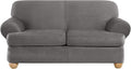 SureFit Home Décor SF44485 Ultimate Stretch Suede Individual Cushion Loveseat Slipcover, Form Fit, Polyester/Spandex, Machine Washable Three Piece Slate Gray Color