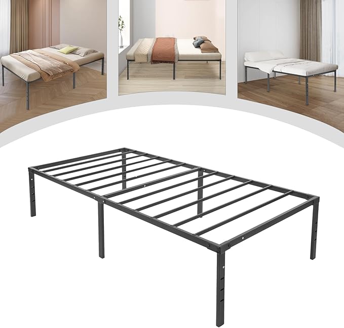 TFCFL Platform Bed Frame, Single Folding High Bed Frame, Metal High Platform Bed Frame, 660LBS Heavy Duty Steel Slats, Easy Assembly