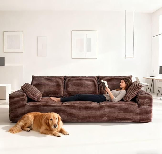 104.3“ Modular Sectional Cloud Couch, Boneless Couches for Living Room, 3 Seater Modern Lounge Couch, No Assembly Required, Brown