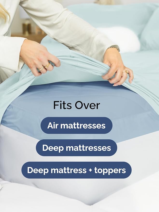 Extra Deep Full Sheet Set - 6 Piece Breathable and Cooling Sheets - Hotel Luxury Bedding for Women, Men, Kids & Teens - Easy & Secure Fit - Soft, Wrinkle Free and Comfy - Extra Deep Pockets - Ice Blue