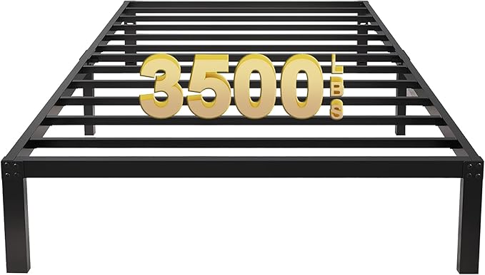 yookare 14 Inch Tall 3500lbs Heavy Duty Metal Bed Frame/with Storage/Mattress Foundation/Steel Slats Platform/Noise Free/No Box Spring Needed,Twin