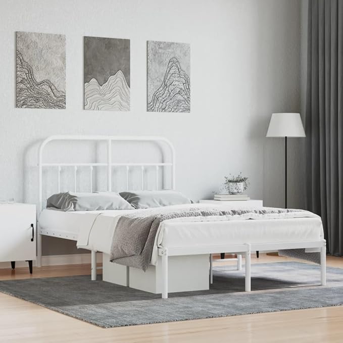 Bed Frame White Powder-Coated Steel Double Bed Frame headboard Bedroom Furniture for Living Room