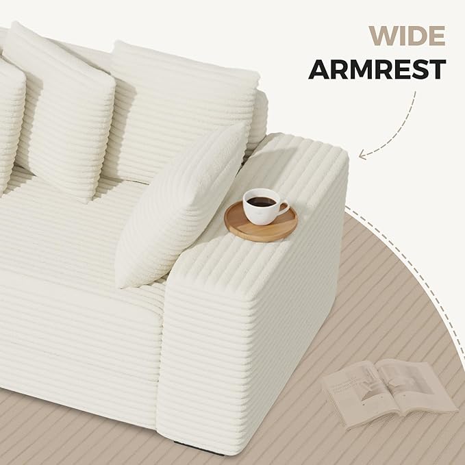 111'' Modular Sectional Cloud Couches with Chaise, L Shaped Extra Large Sleeper Couch Fluffy Corduroy with 8pcs Pillows for Living Room(Beige Left Facing Chaise)