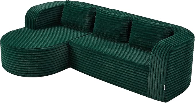 Hobestluk 96" Cloud Sectional Couch Modern Boneless Couch 3 Seater with Oversized Chaise L Shaped Modular Sofa Couches for Living Room Apartment No Assembly Required (Stripe Green,Left Facing Chaise)